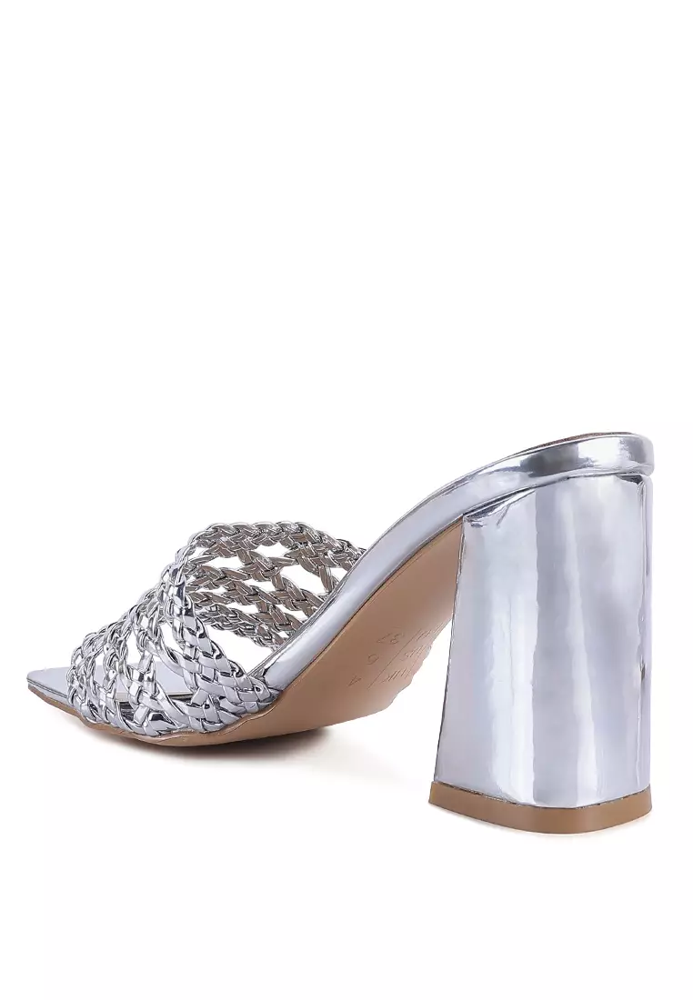 Silver Metallic Braided Sandals