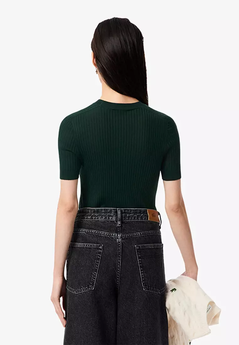 Short Sleeved Merino Wool Rib Knit Sweater