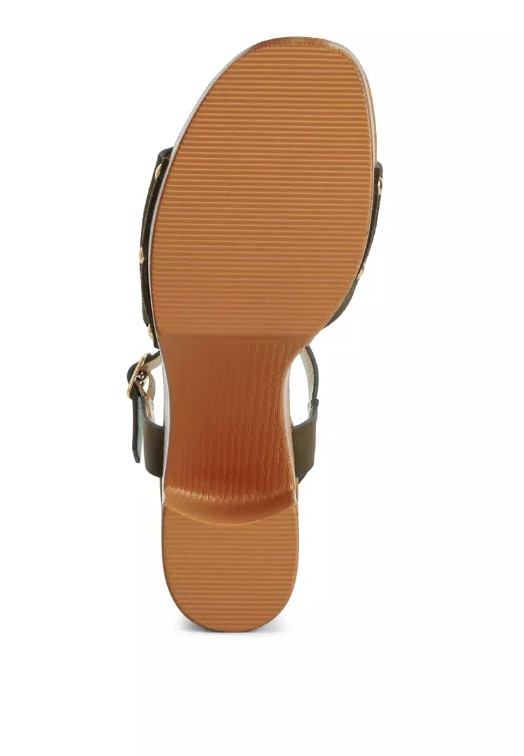 Sandal Blok Tinggi Olive Suede