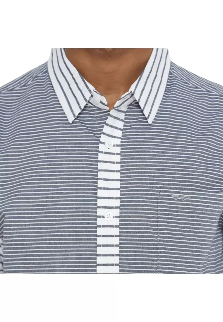 RBJ Kemeja Salur Kombi Biru Putih Regular Fit Pria