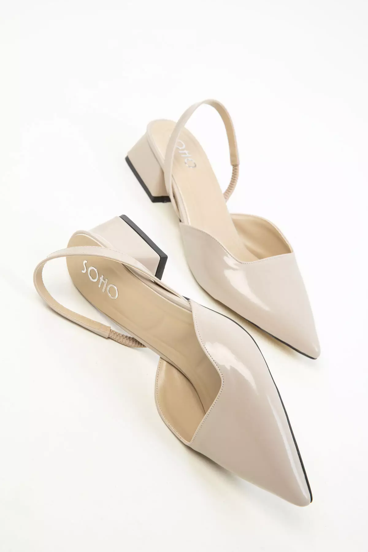 Beige Patent Leather Women's Classic Heeled Shoes 20318