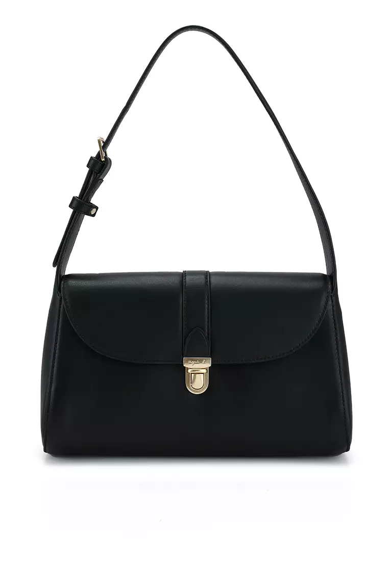 archive agnès b. leather shoulder bag black smooth leather shoulder bag