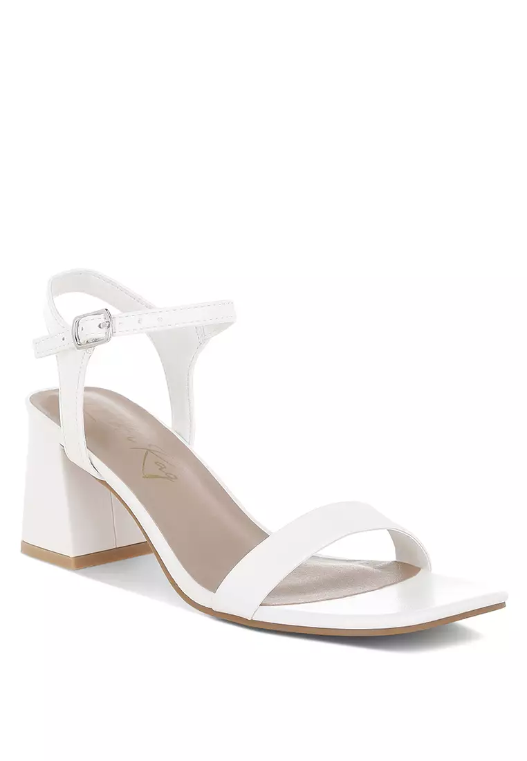 Faux Leather Block Heels In White