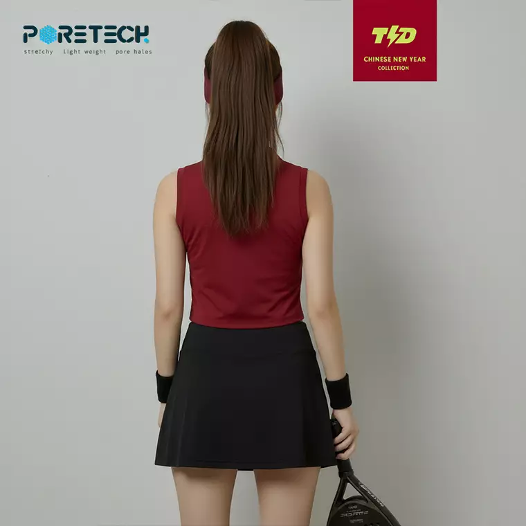 TDACTIVE Polo Crop Padel Wanita Sleeveless Imlek SinCia Merah Hitam LSF20