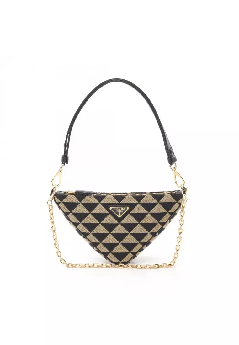 PRADA Pre-Loved Prada triangle one shoulder bag canvas leather 