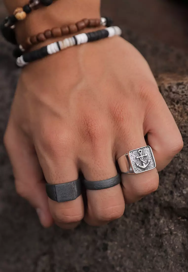 Men's Silver Anchor Signet Ring – Oxidised