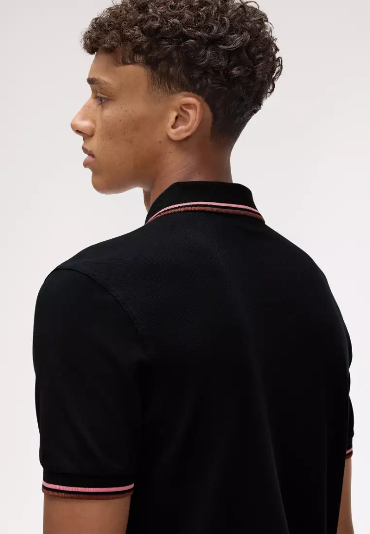 Fred Perry M3600 Twin Tipped Fred Perry Shirt (Black / Putty Pink / Whisky Brown)