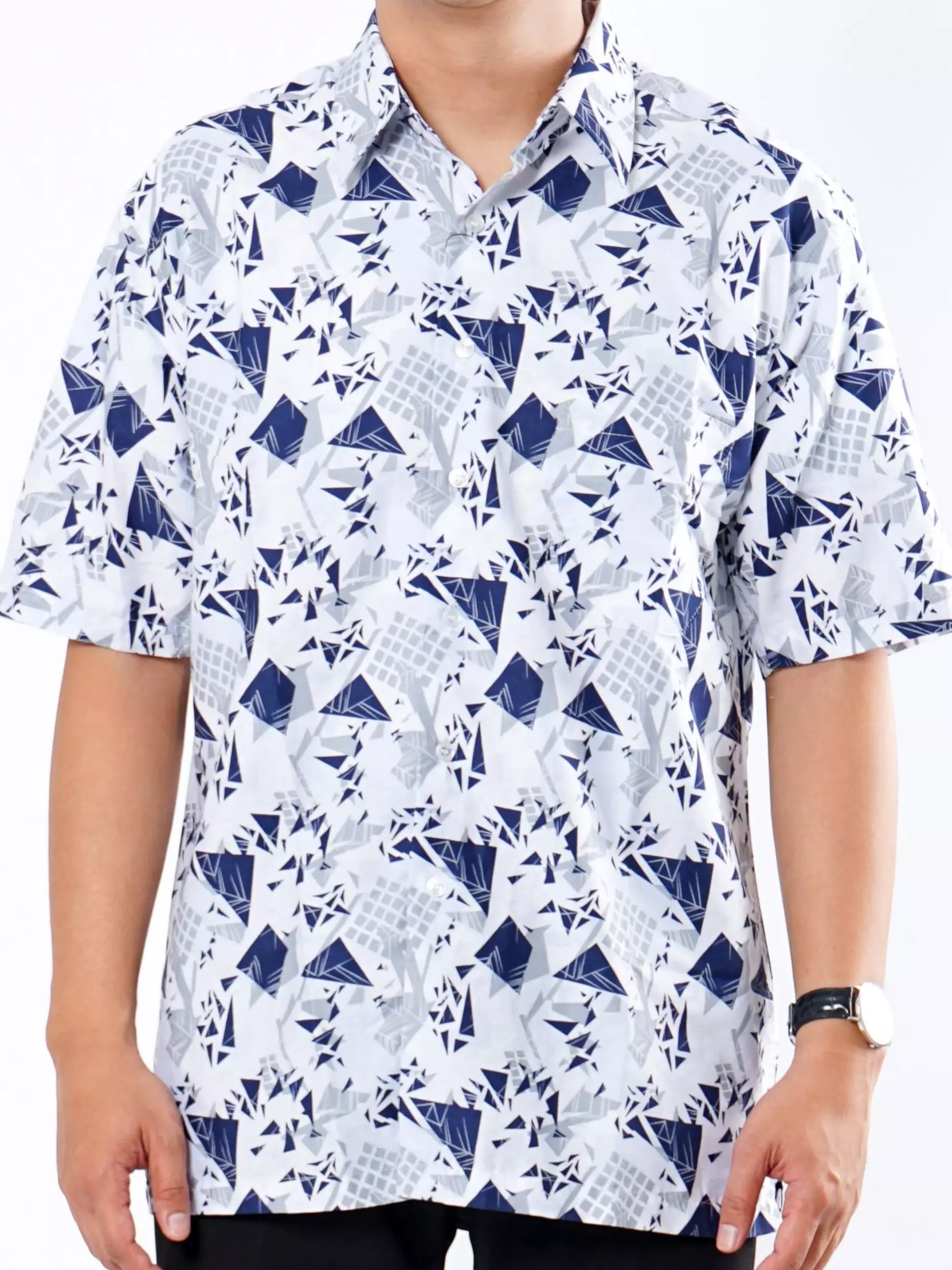 Andre Michel Kemeja Lengan Pendek Motif Abstrak Putih Biru 16726