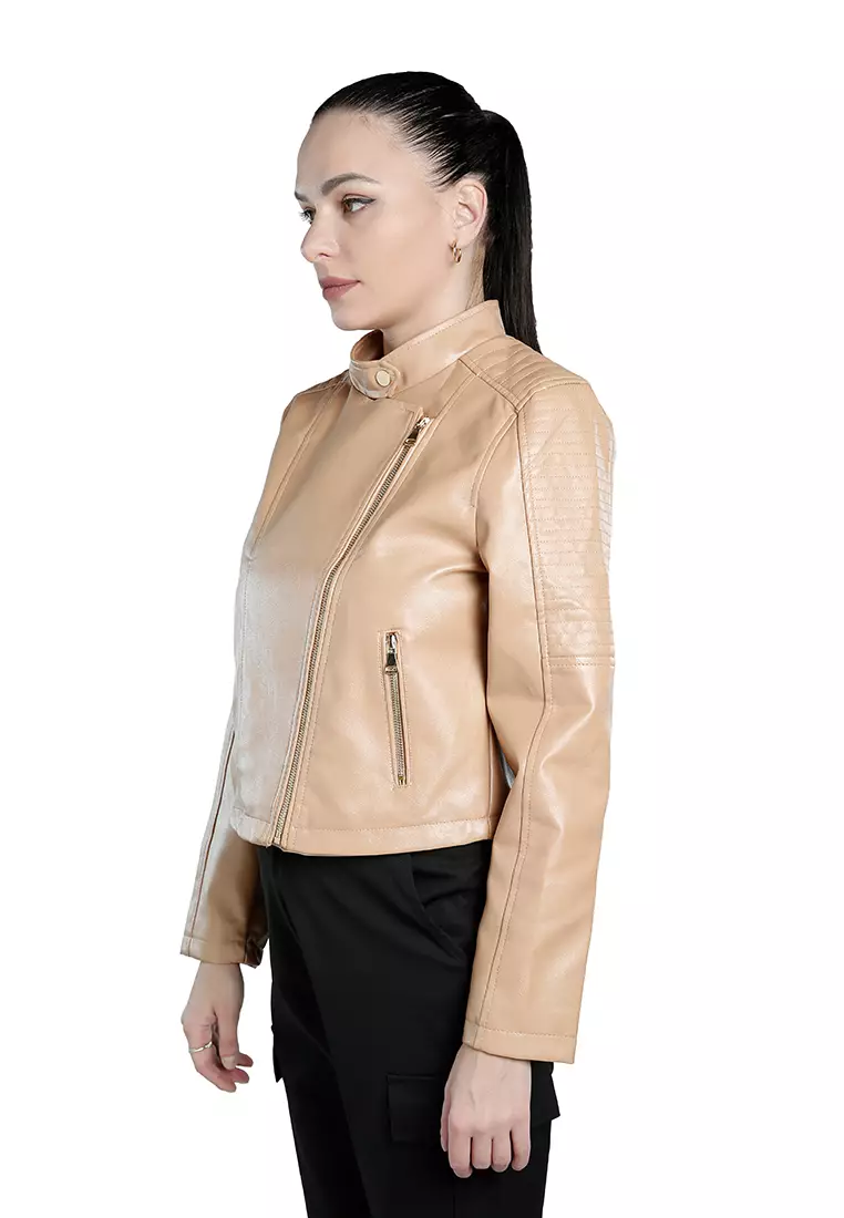 Buy London Rag Taupe Faux Leather Biker Jacket 2024 Online