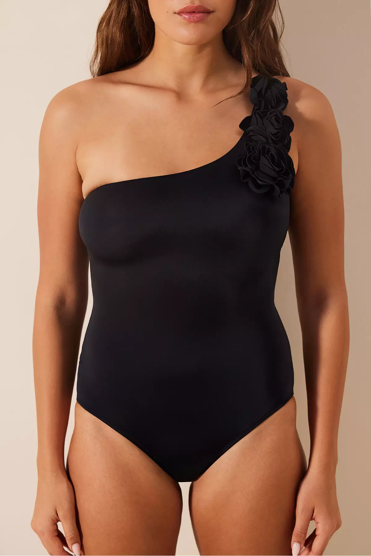 Black Flower One Shoulder Swimsuit