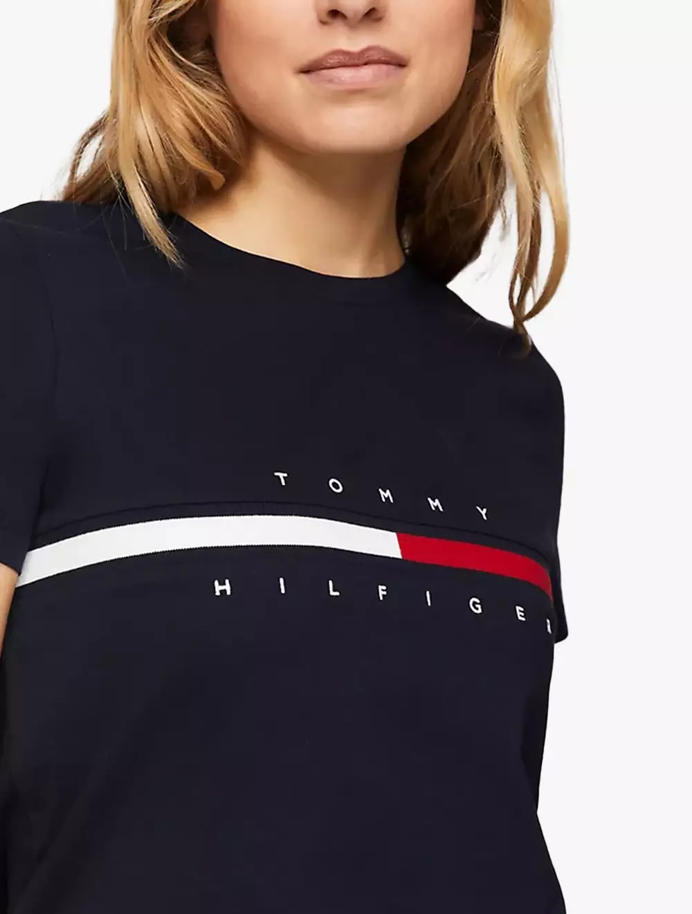 Tommy Hilfiger - Embroidered Flag Stripe Logo T-Shirt - Navy - Navy