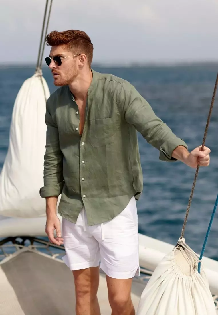 Kintamani Kemeja Linen Lengan Panjang Pria Hijau | Linen Long Sleeve Shirt Men Green