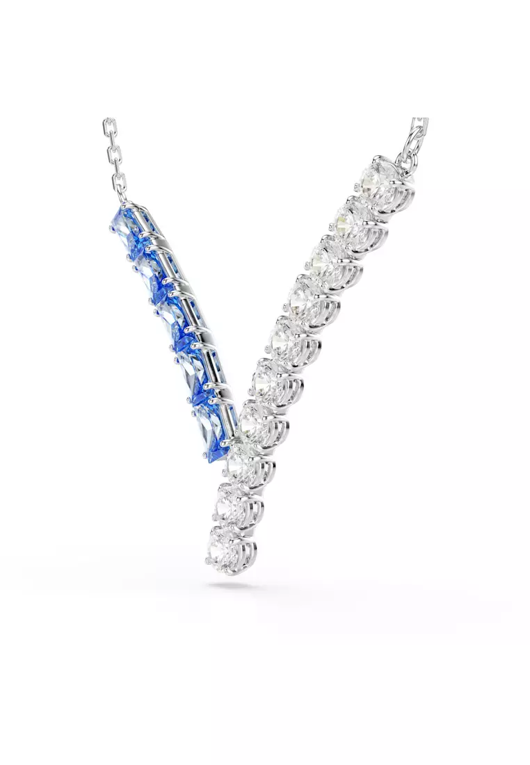 Matrix pendant, Mixed cuts, Blue, Rhodium plated
