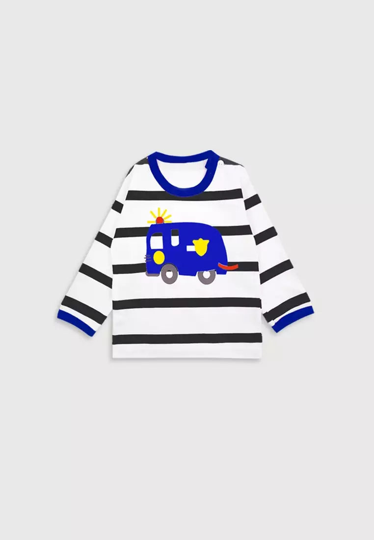 Wakakids Setelan Piyama Bayi Anak Laki Laki Baju Tidur Motif Fire Truck 3193 Biru