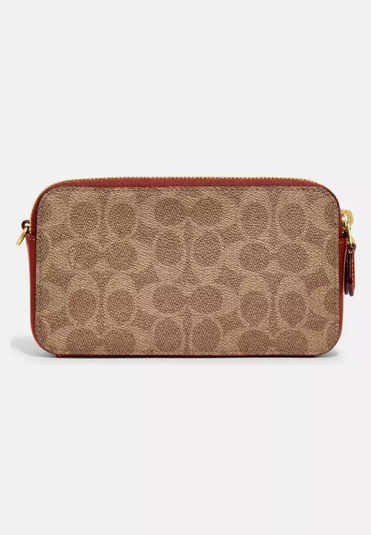 Coach Kira Crossbody In Colorblock Signature Canvas Tan Rust