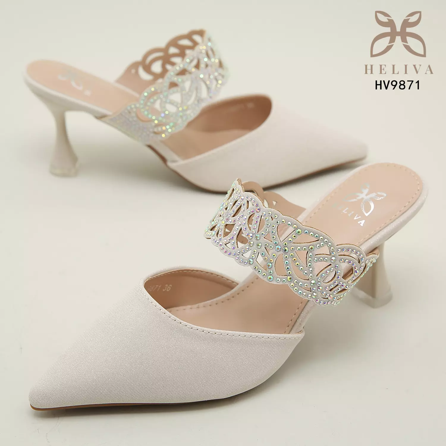 Heliva Lucia Women Heels Satin Glitter Sling Jewel Accessories