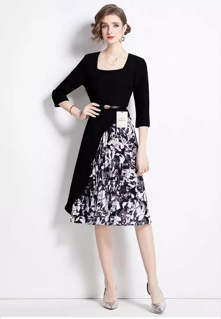 Chiffon Printed Slim Cut Dress ZHY9222-613