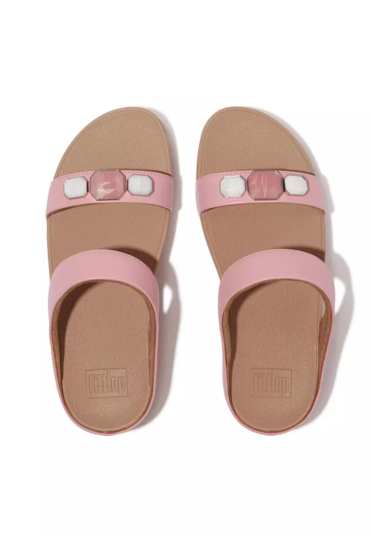 Fino Multi-stone Leather Slides - Soft Blush
