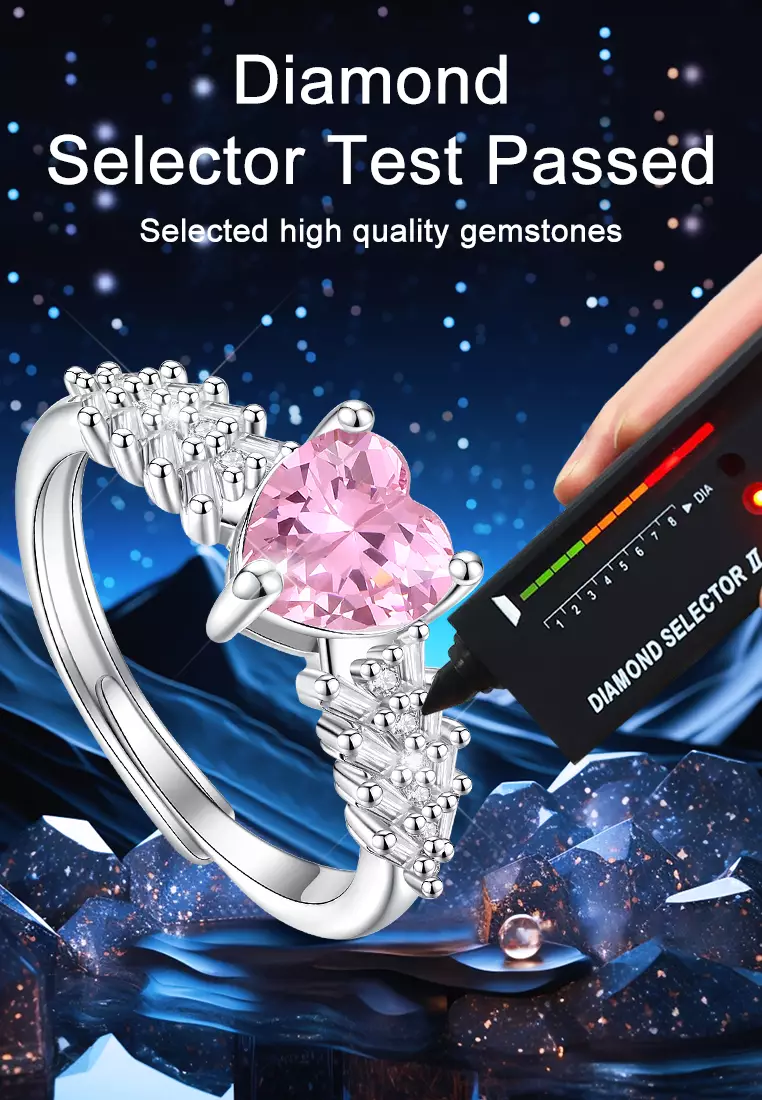 Cincin Wanita Korea Pink Zircon Berlian Berlapis Platinum Anti Pudar Ukuran Bebas Tunangan Cincin Couple