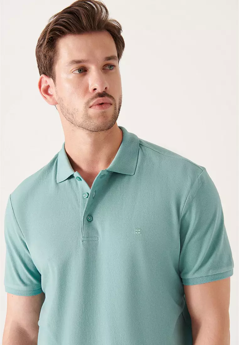 Men's Water Green 100% Cotton Cool Polo Neck T-Shirt E001004