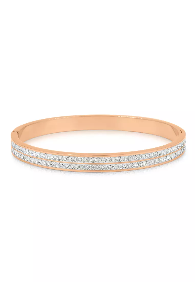 Chentel Double Row Austrian Crystal Rose Gold Hinged Bangle
