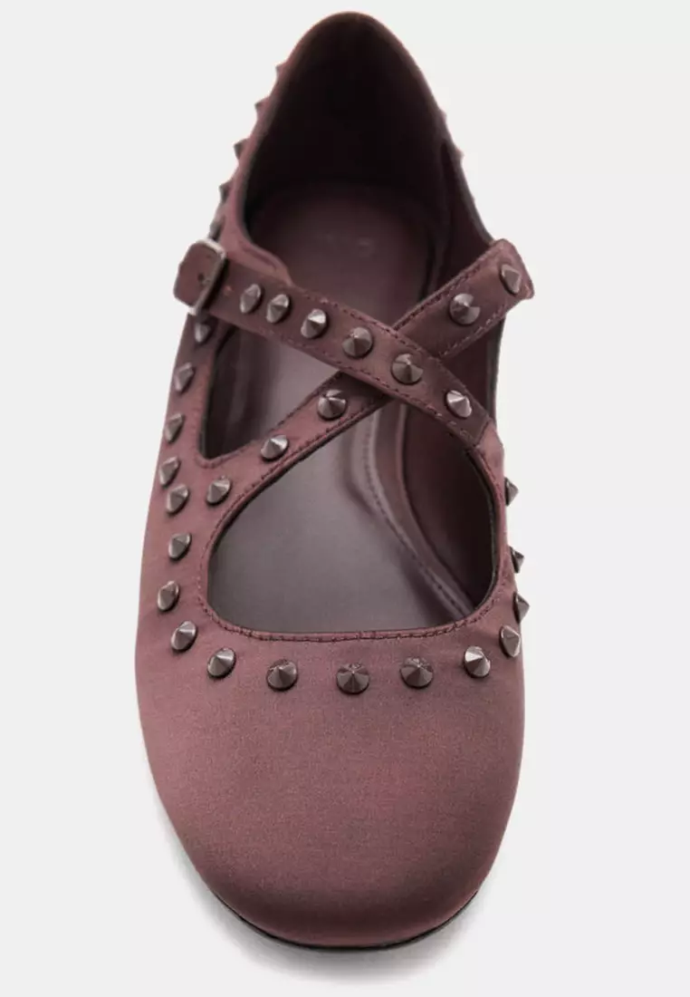 Satin Studded Flats