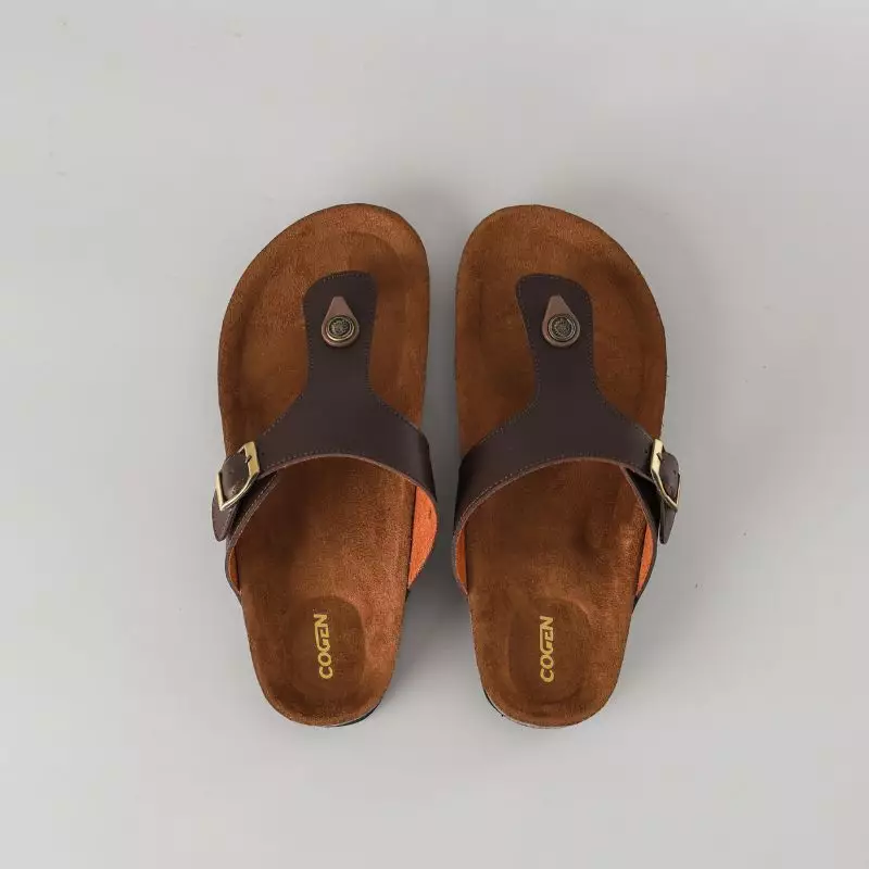 Cogen Sandal Jepit Pria Sendal Kulit Birken Vintage - Vester Brown