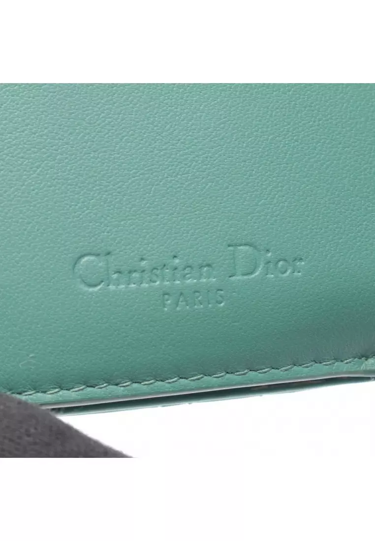 Pre-Loved Christian Dior LADY DIOR lotus wallet trifold wallet Patent leather Emerald green