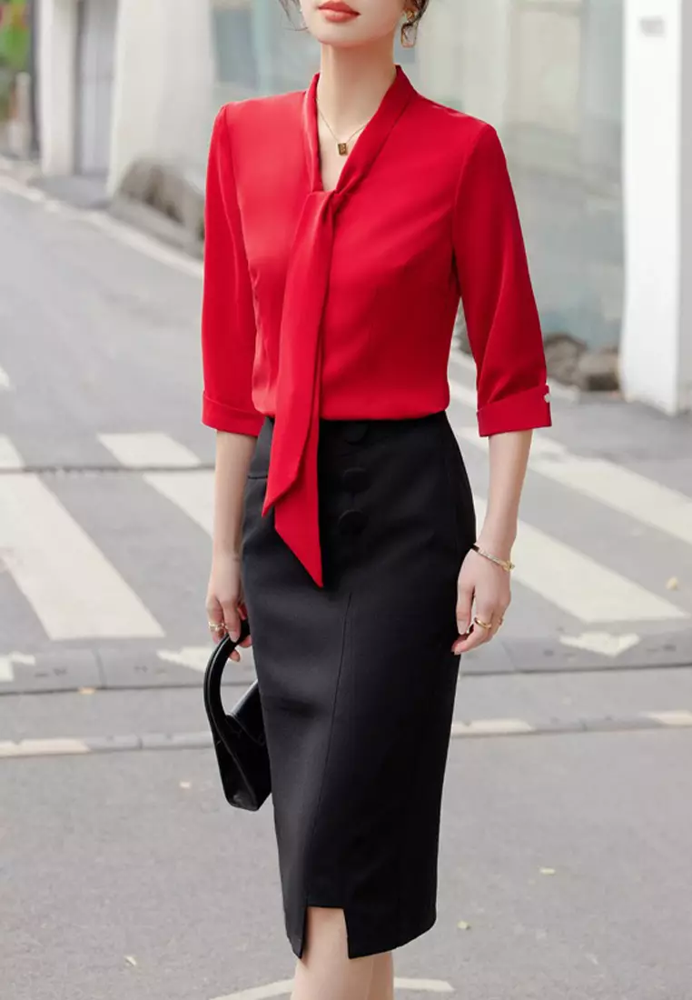 Elegant Chiffon Three Quarter Sleeve Blouse YGH-EQ308
