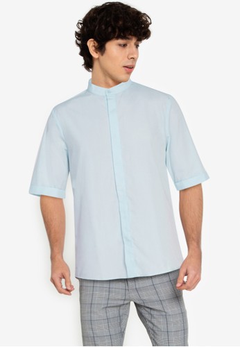 ZALORA BASICS blue ¾ Sleeve Grandad Shirt 74BF1AA68E3FE6GS_1