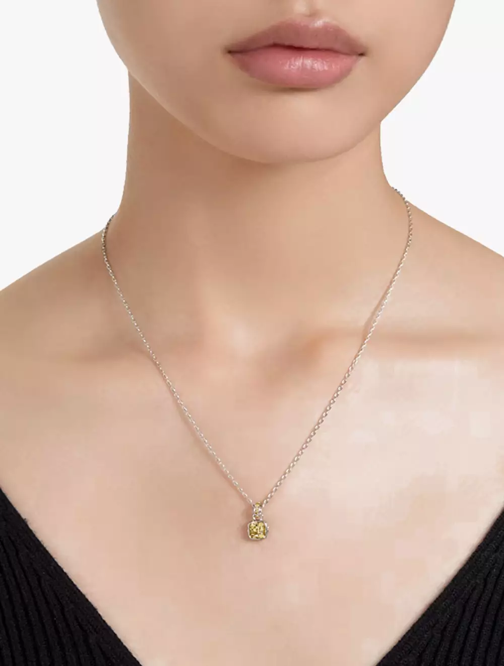 Birthstone Pendant, Square Cut, November, Yellow, Rhodium Plated - Yellow