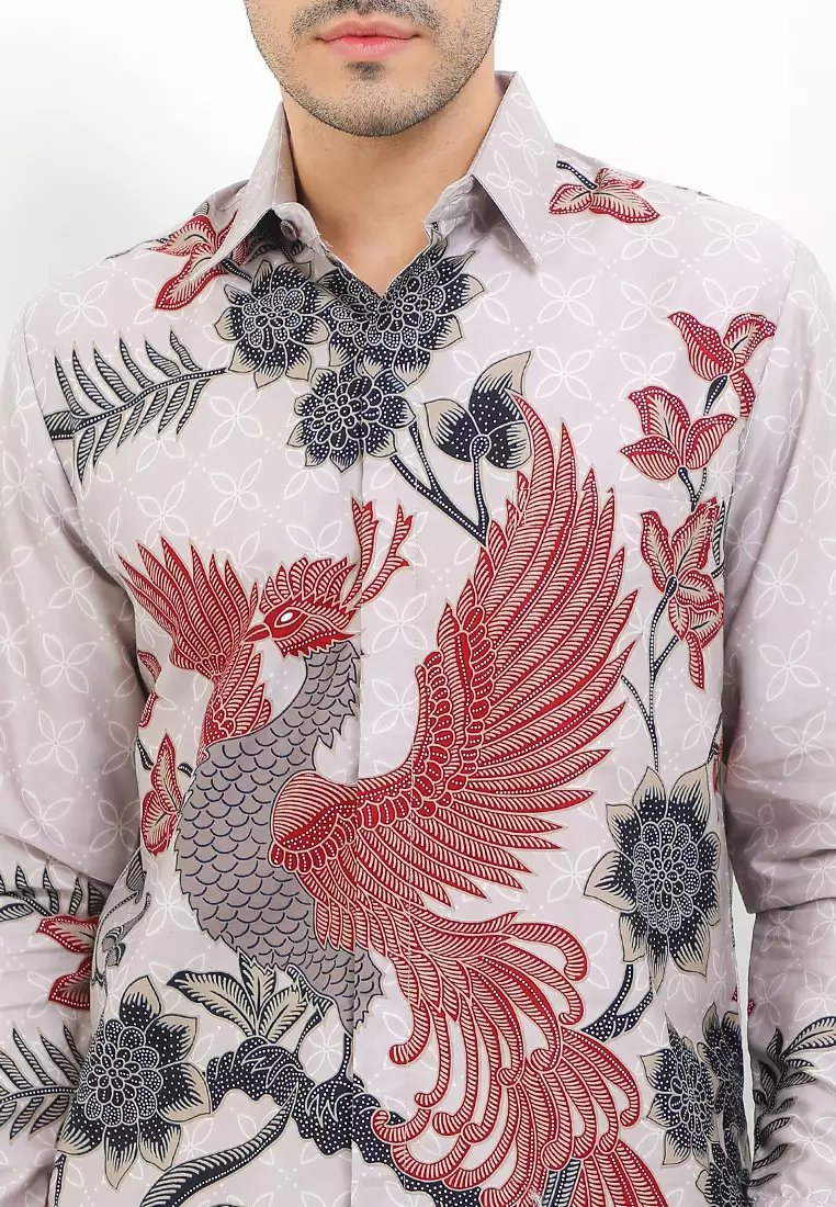 Kemeja Batik Pria Lengan Panjang Furing Banara Lining Pink