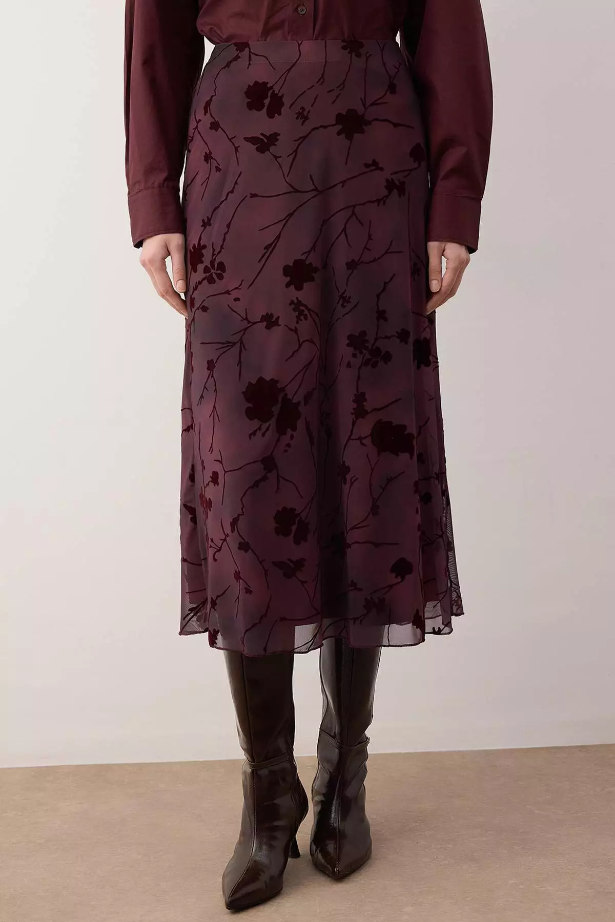 Plum Flock Printed Pencil Maxi/Long Tulle Stretchy Knitted Skirt Twoaw26Et146