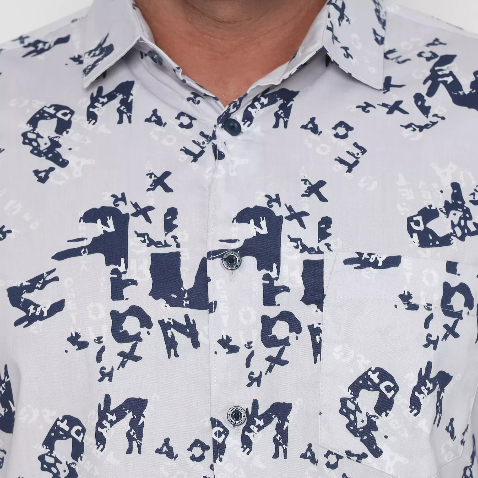 Platini Kemeja Motif Pria Lengan Pendek Hitam Katun 132203