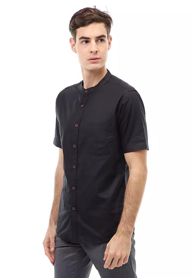 Dwan Atasan Kasual Kemeja Koko Pria Slim Fit Lengan Pendek Material Cotton ORIGINAL - Black