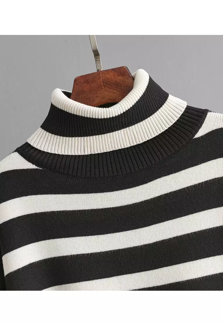 Striped High Collar Knit Sweater Set SX-P-37