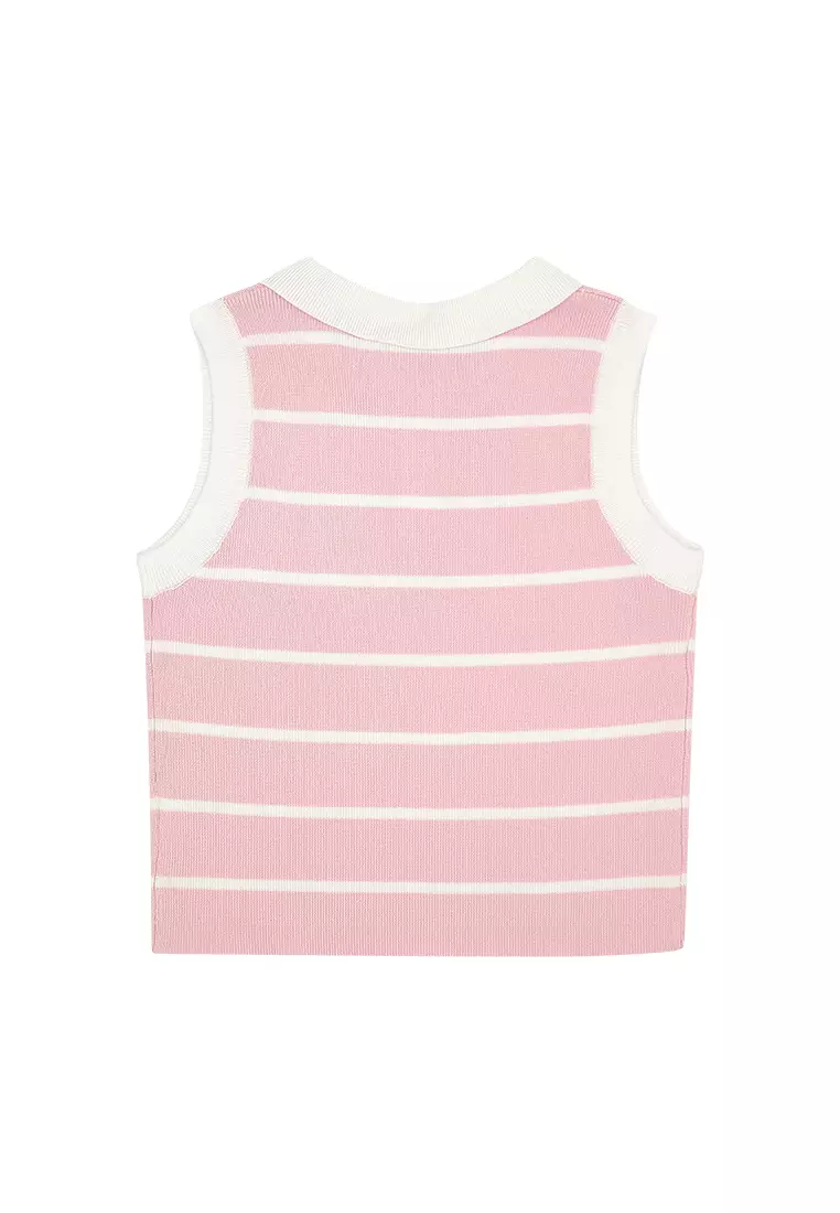 Girls Licensed Collared Sleeveless Top - Pink Stripes