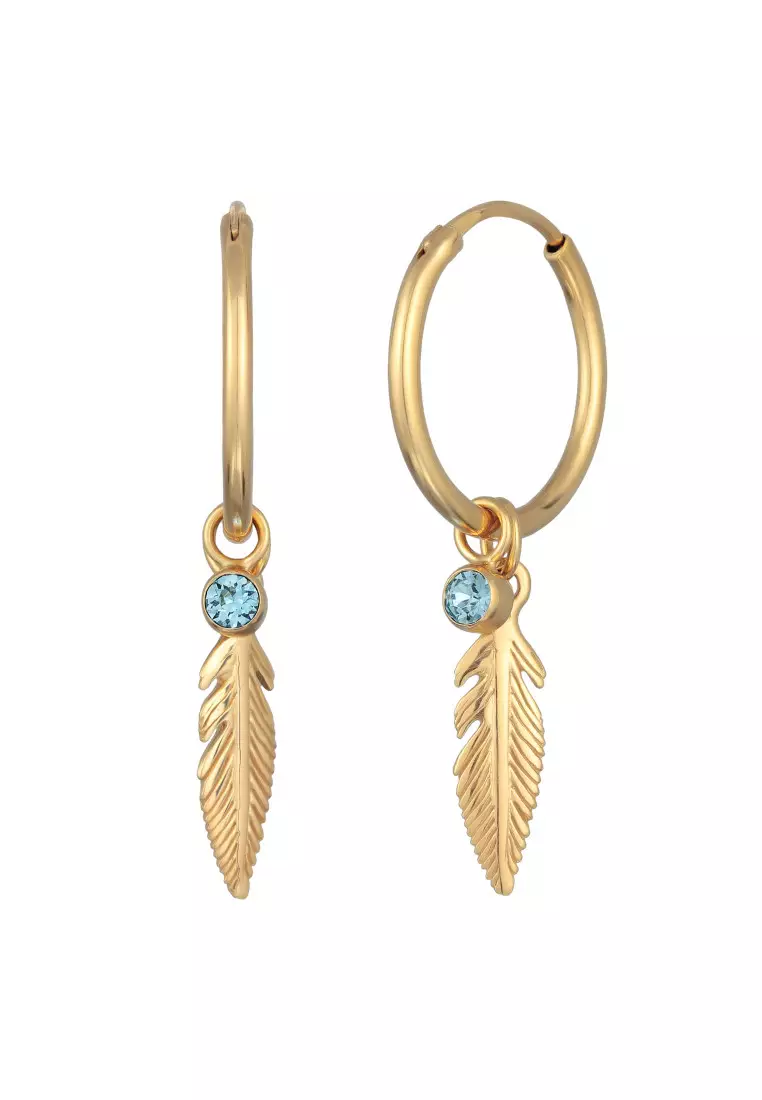 Anting Perhiasan Perak 925 Wanita Creole Feather Crystal Gold Plated