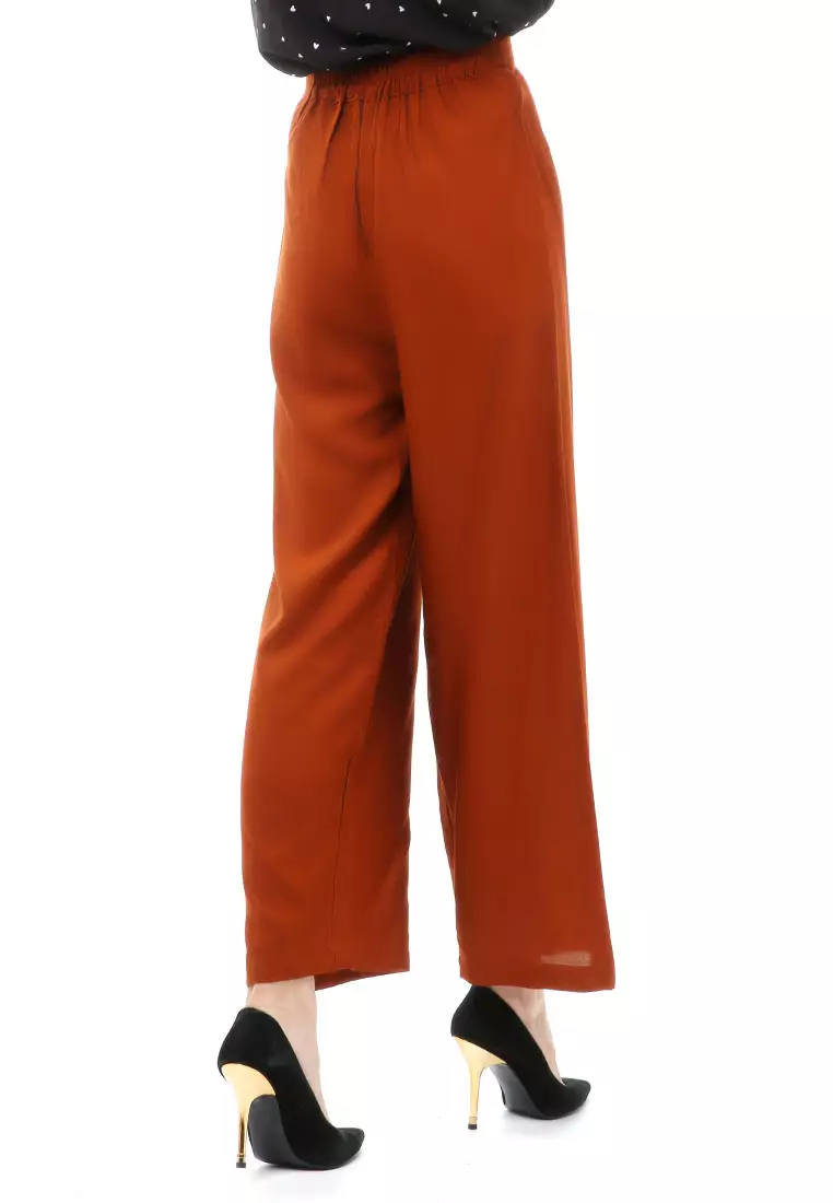 Jourel Celana Panjang Kasual Kulot Highwaist Wanita Style Kancing Resleting Material Rayon ORIGINAL - Copper Chocolate