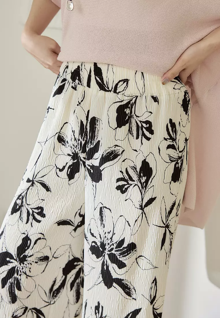 Floral Print Pleated Elasticated Trousers [BA7911]
