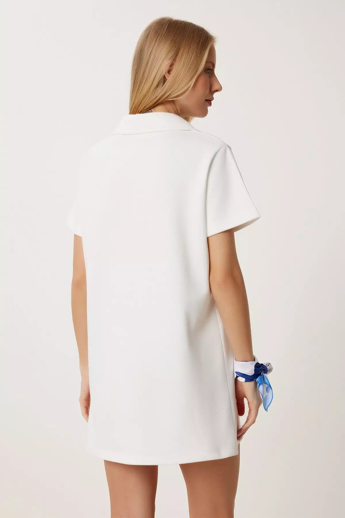 Women's Bone Polo Neck Pique Knitted Mini Dress Dp00253