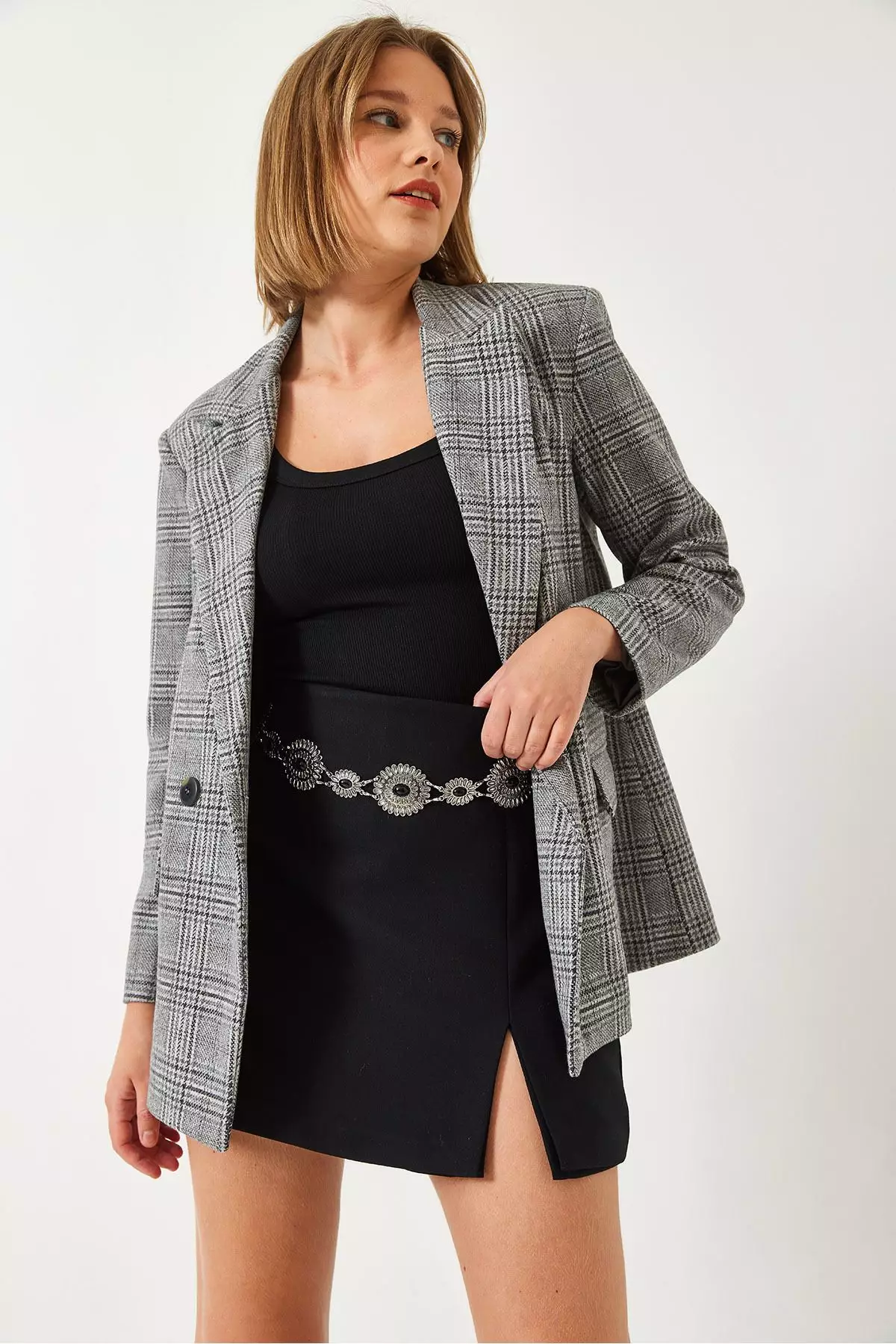 Women's Plaid Patterned Cashmere Oversize Jacket 5046 60261079