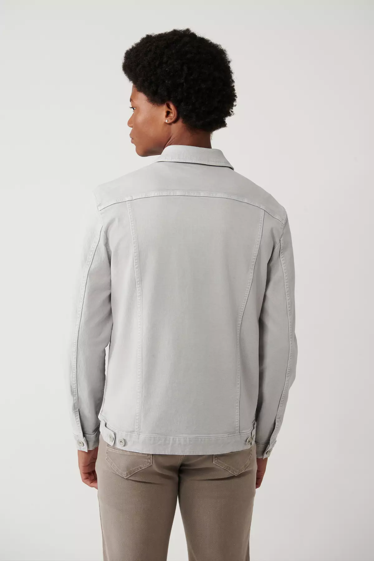 Men'S Gray Classic Collar Garment Dyed Pocket Comfort Fit Denim Jacket A41Y6020