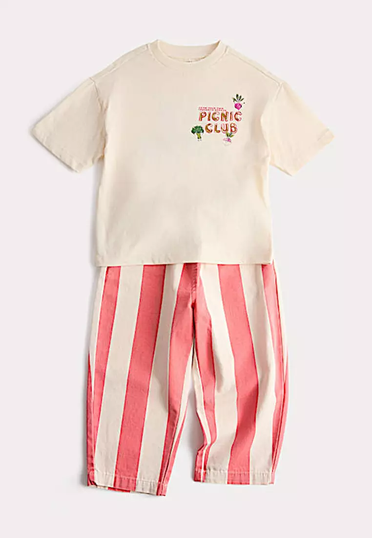 2 Piece Pure Cotton T-Shirt & Striped Trousers Outfit