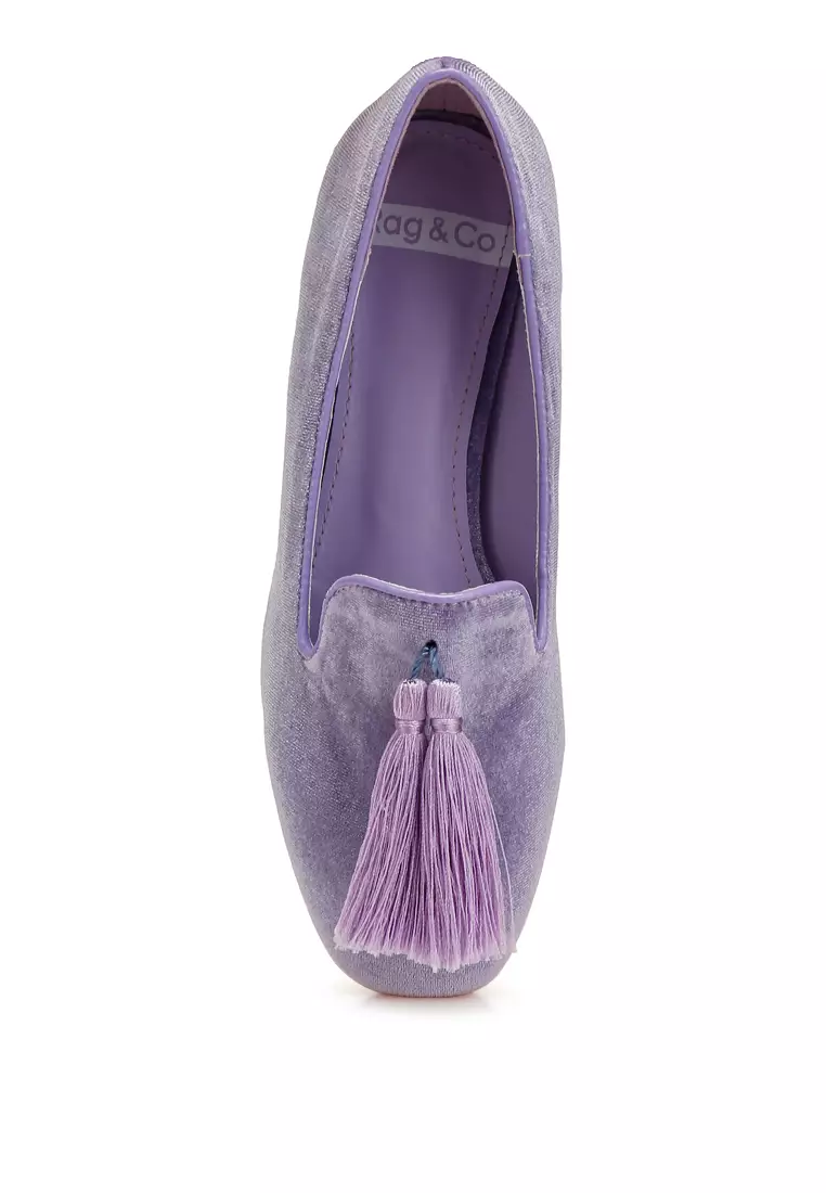 Iconic Tassel Detail Velvet Loafers in Lilac