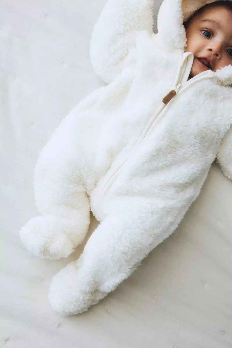 Pile pram suit with ears