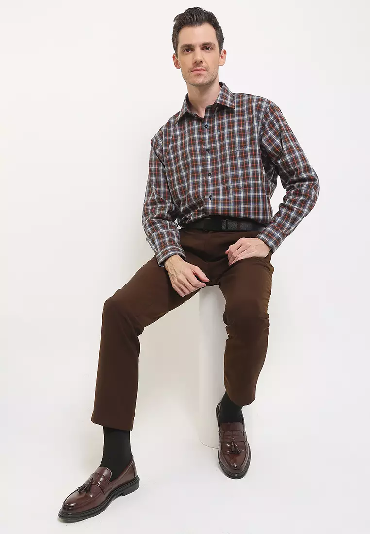 Kemeja Lengan Panjang Pierre Cardin Check Posto Kune - Grey Regular Casual