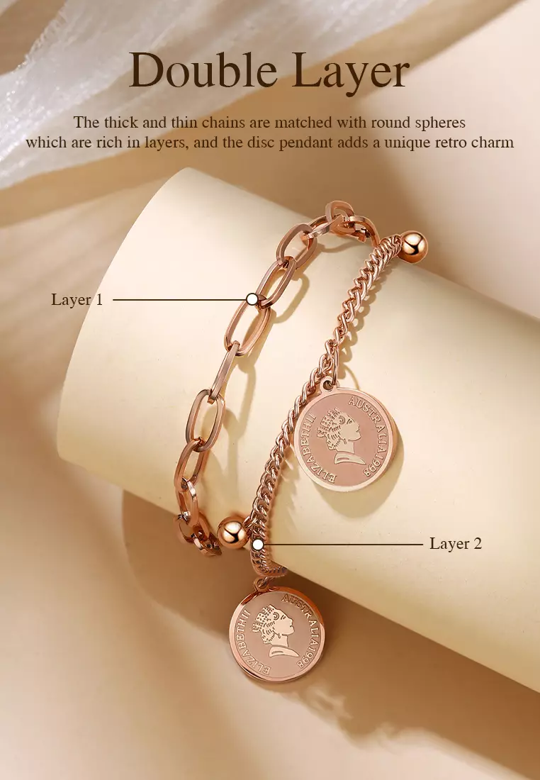 Gelang Wanita Gelang Korea Titanium Anti Pudar Vintage Fashion Style Gelang Cewek Original rose