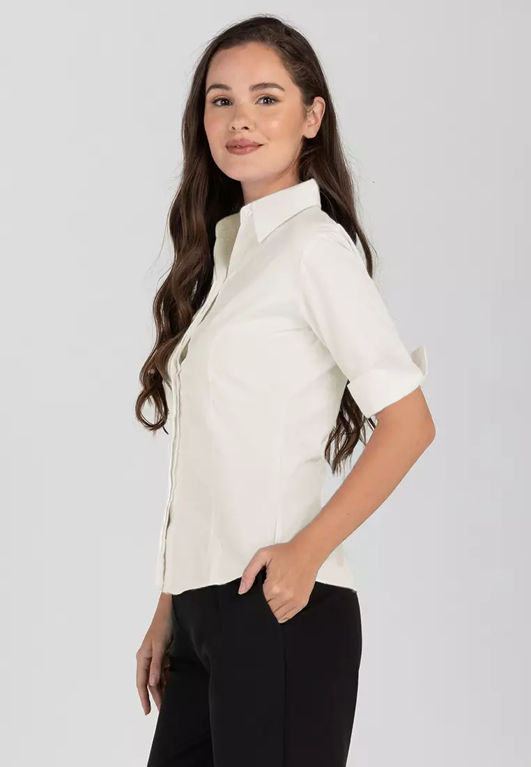 Diana 3/4 Sleeve Plain Button Down Office Blouse