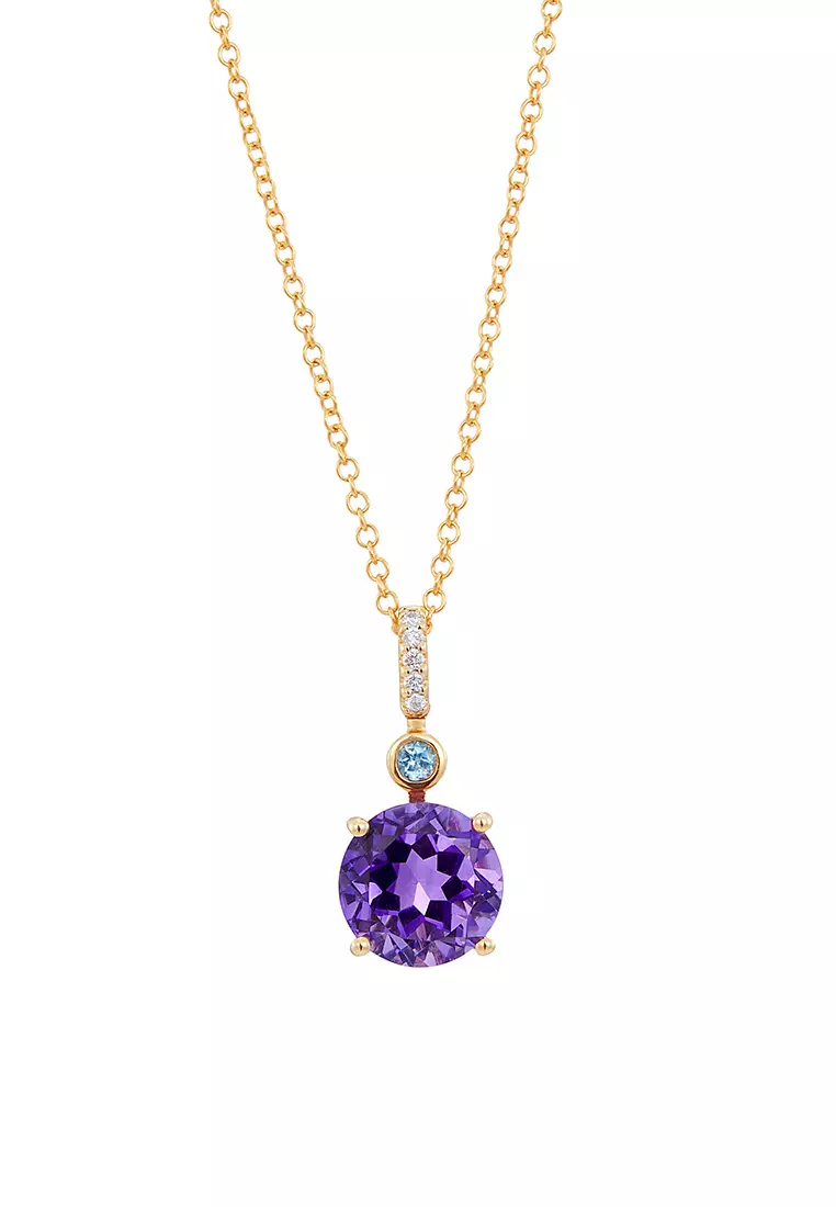 HABIB Blue Topaz, Amethyst and Round Diamond Necklace in 375/9K Yellow Gold 249081123(N)-YG